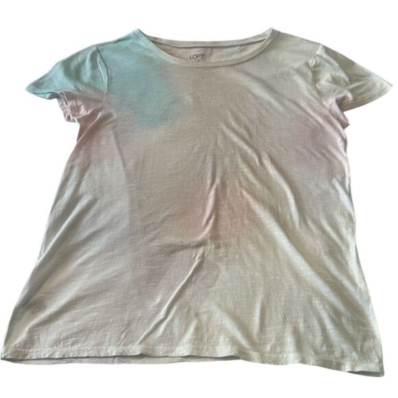 Loft outlet size L short sleeve white with multi colors all over T-shirt EUC - Picture 1 of 7